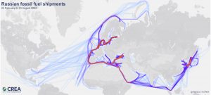 Harta termică a livrărilor de combustibili fosili din Rusia în primele șase luni de la invazie Sursa foto enrgyandcleanair.org