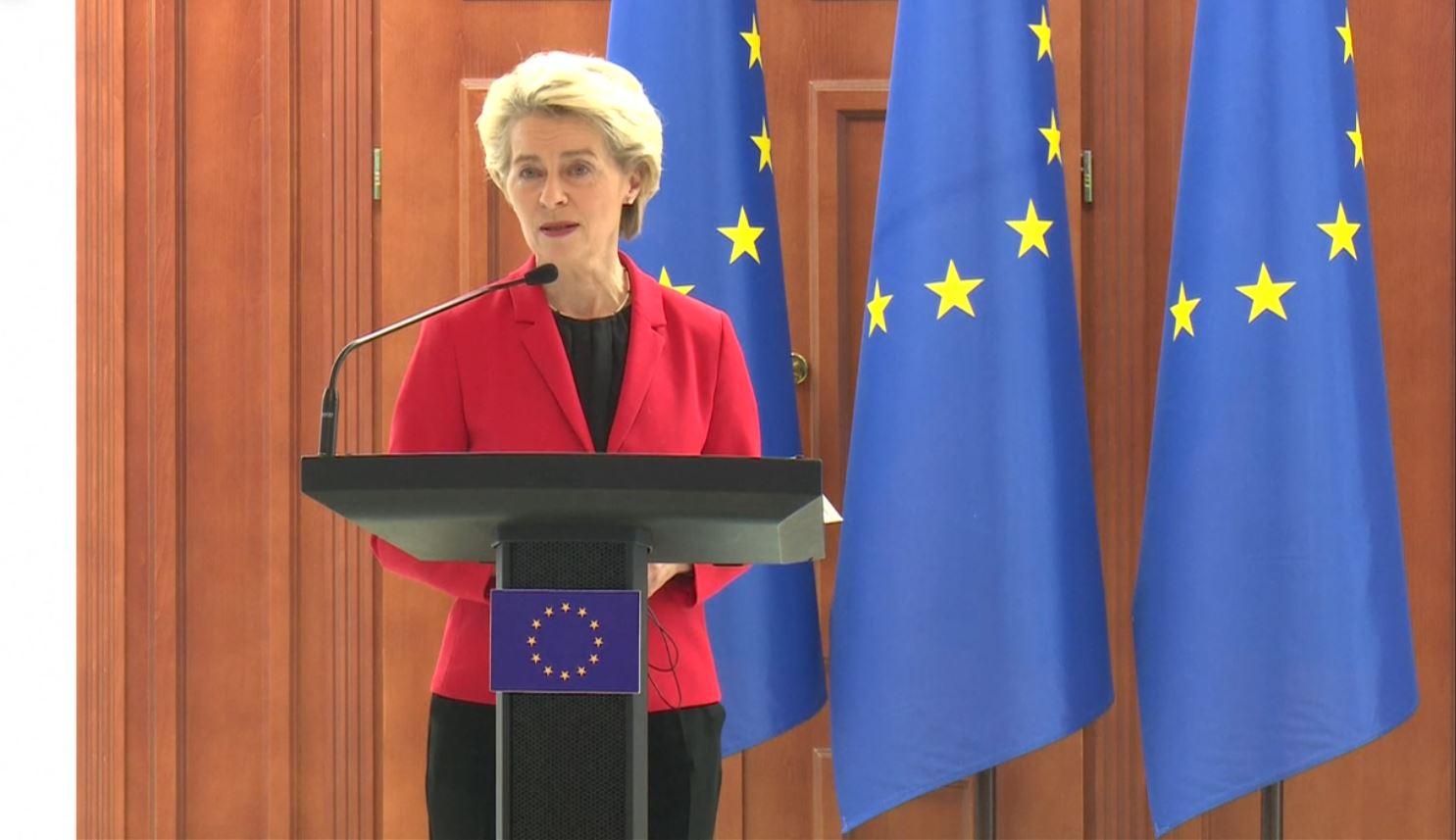 Ursula von der Leyen în timpul conferinței de presă de la Chișinău