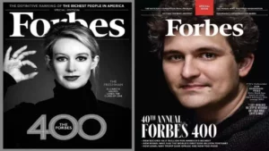 Elizabeth Holmes( stânga) și Sam Bankman-Fried(dreapta), ambii pe coperta revistei Forbes, Sursa foto Times Now