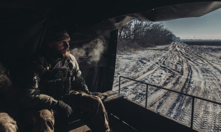 A Ukrainian soldier in a truck on the Bakhmut front line in Donetsk province on January 8. Photo credit: Diego Herrera Carcedo/Anadolu Agency, via bloomberg.com