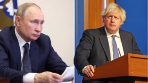 Vladimir Putin, președinteleRusiei, și Boris Johnson, fostul premier al Marii Britanii (sursă foto: Sky News)