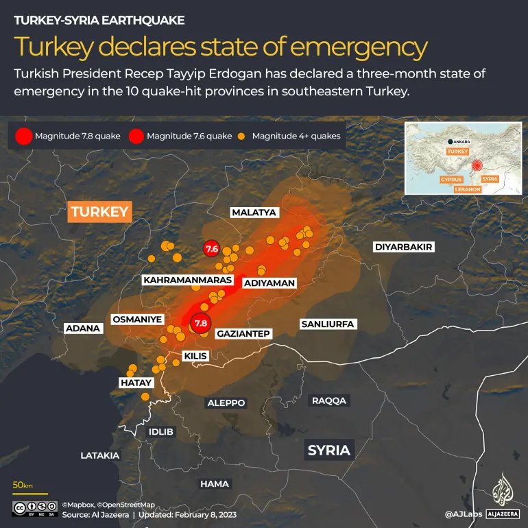 Hartă: În ce zone din Turcia și Siria s-a resimțit cutremurul