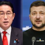 Volodimir Zelenski președintele Ucrainei și Fumio Kishida premierul Japoniei