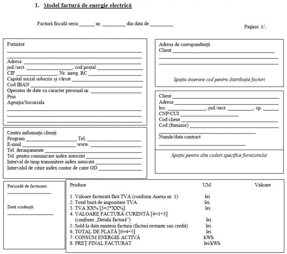 Model factură energie electrică de la 1 aprilie