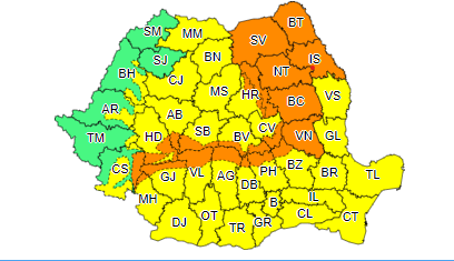 Harta zonelor afectate de avertizările ANM