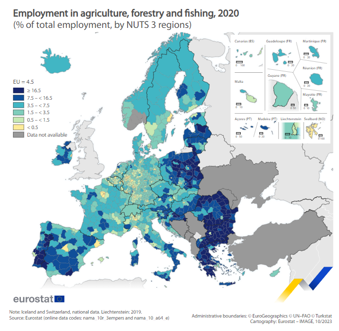 Angajați din 2022 în agricultură Sursa foto Eurostat